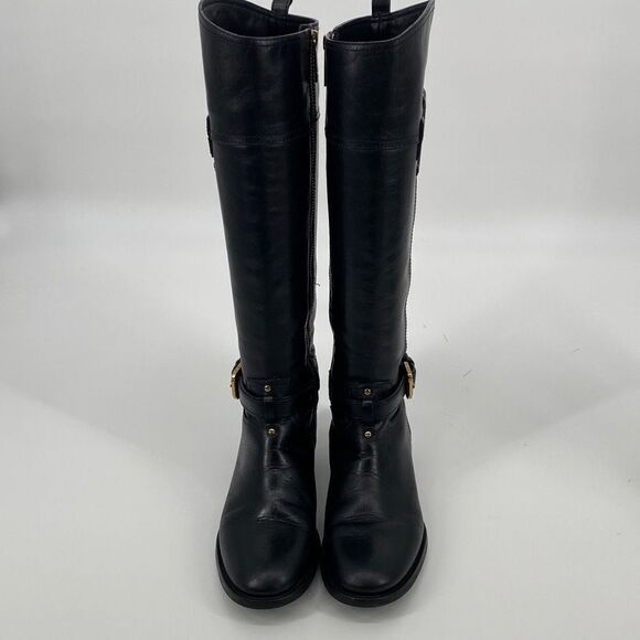 Tory Burch Leather Knee High Logo Riding Boots Black Size 6‎ - Picture 2 of 16